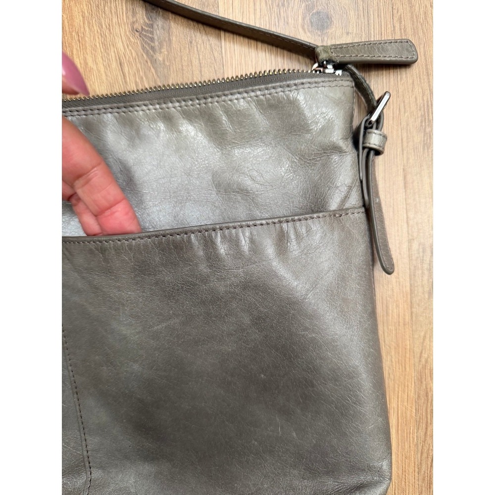 Hobo The Original Gray Leather Crossbody Bag Shoulder Purse Organizer - Picture 4 of 12